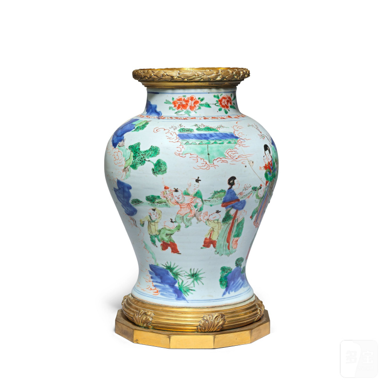 清順治 五彩仕女童子圖罐 | A WUCAI 'LADIES AND BOYS' JAR